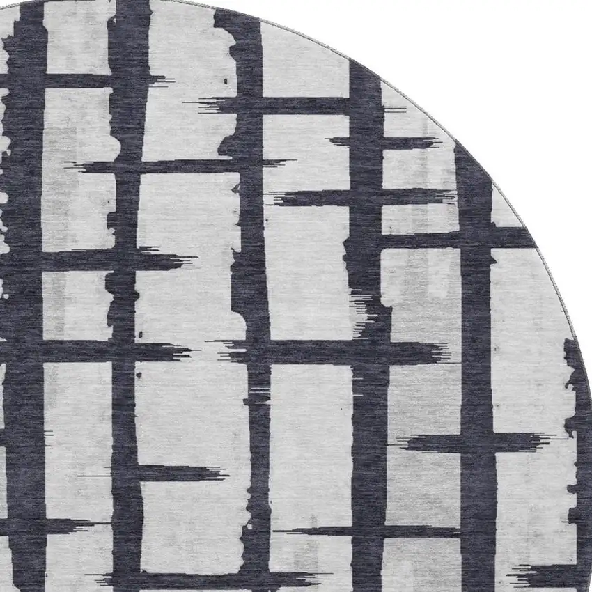 8' Black And Silver Striped Washable Round Rug With UV Protection Photo 4