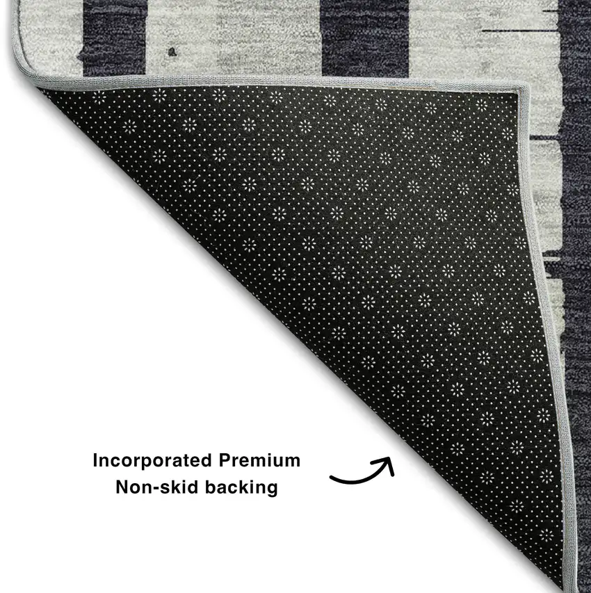 8' Black And Silver Striped Washable Round Rug With UV Protection Photo 6