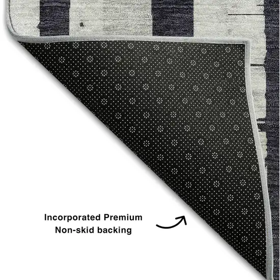 8' Black And Silver Striped Washable Round Rug With UV Protection Photo 6