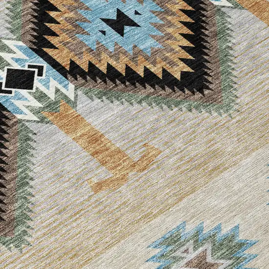 8' Black And Tan Round Southwestern Washable Indoor Outdoor Area Rug Photo 6