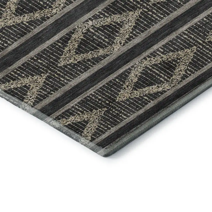 8' Black And Taupe Geometric Washable Round Rug With UV Protection Photo 6