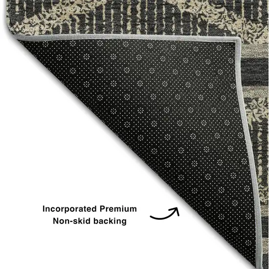 8' Black And Taupe Geometric Washable Round Rug With UV Protection Photo 5