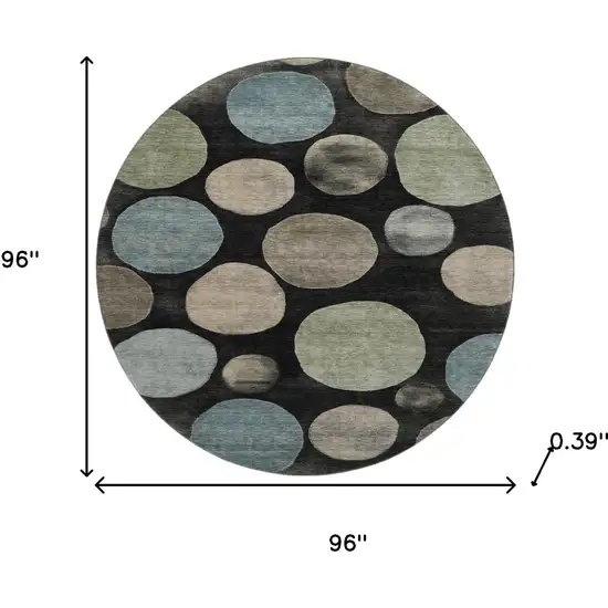 8' Black And Taupe Geometric Washable Round Rug With UV Protection Photo 8