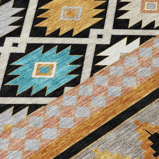 8' Black And Taupe Round Southwestern Washable Indoor Outdoor Area Rug Photo 3