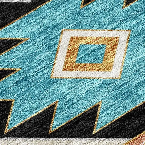 8' Black And Taupe Round Southwestern Washable Indoor Outdoor Area Rug Photo 2