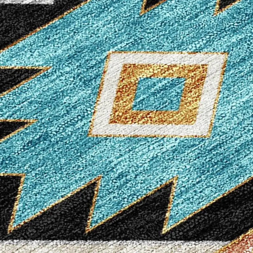 8' Black And Taupe Round Southwestern Washable Indoor Outdoor Area Rug Photo 2