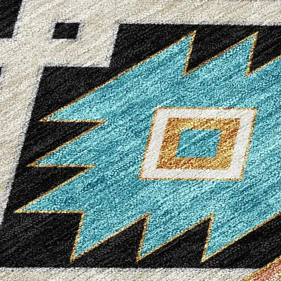 8' Black And Taupe Round Southwestern Washable Indoor Outdoor Area Rug Photo 4