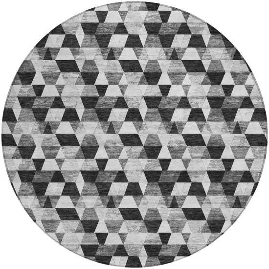 8' Black And Wheat Round Geometric Washable Indoor Outdoor Area Rug Photo 4