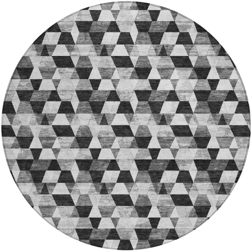 8' Black And Wheat Round Geometric Washable Indoor Outdoor Area Rug Photo 4