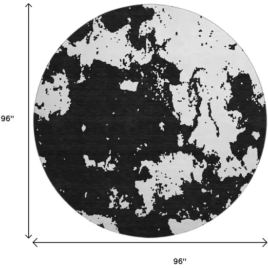 8' Black And White Abstract Washable Round Rug With UV Protection Photo 8