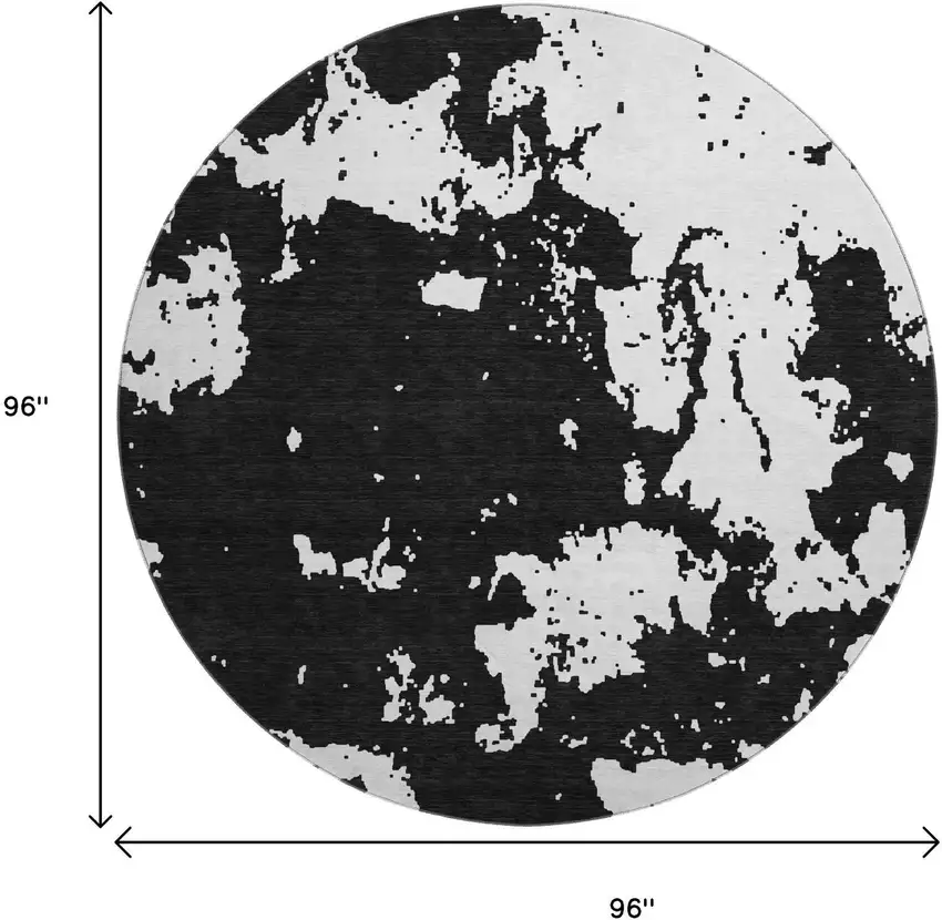 8' Black And White Abstract Washable Round Rug With UV Protection Photo 8