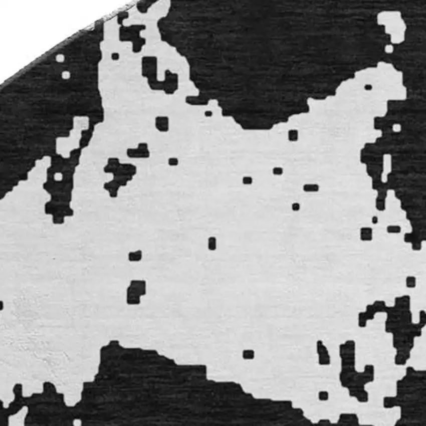 8' Black And White Abstract Washable Round Rug With UV Protection Photo 4