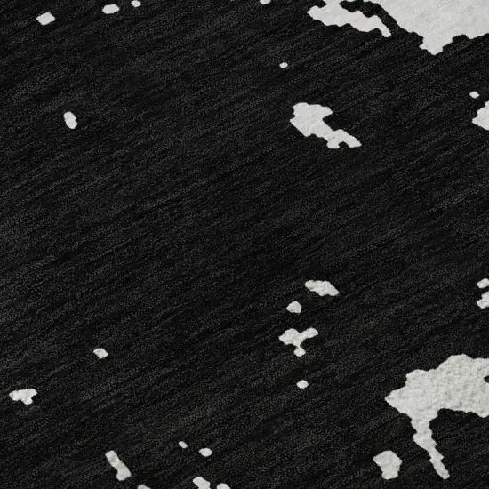 8' Black And White Abstract Washable Round Rug With UV Protection Photo 9
