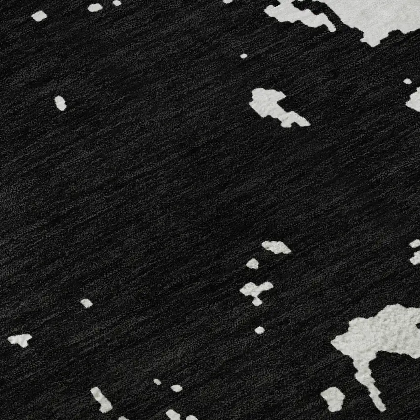 8' Black And White Abstract Washable Round Rug With UV Protection Photo 9