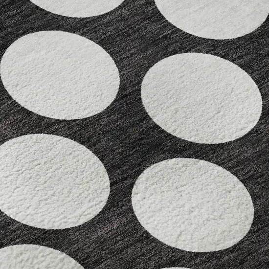 8' Black And White Polka Dot Washable Round Rug With UV Protection Photo 9