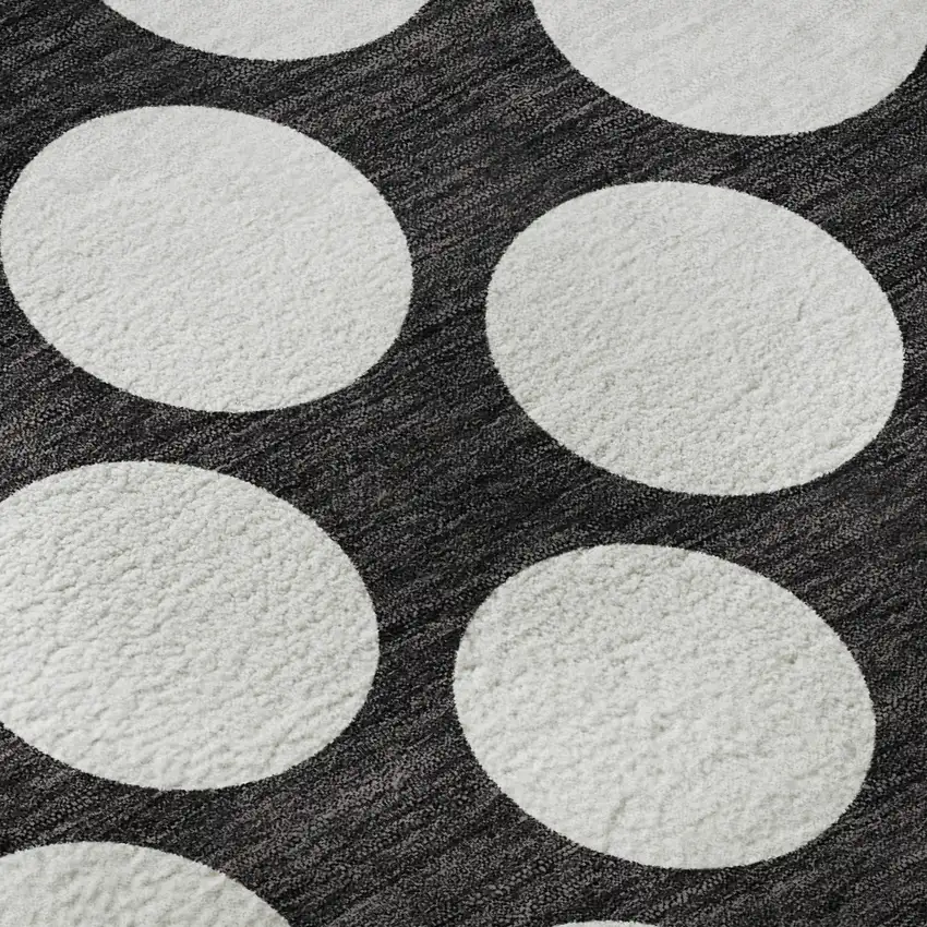 8' Black And White Polka Dot Washable Round Rug With UV Protection Photo 9