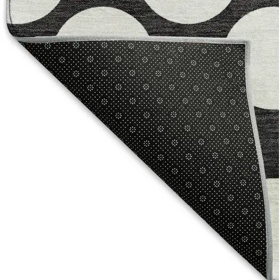 8' Black And White Polka Dot Washable Round Rug With UV Protection Photo 6