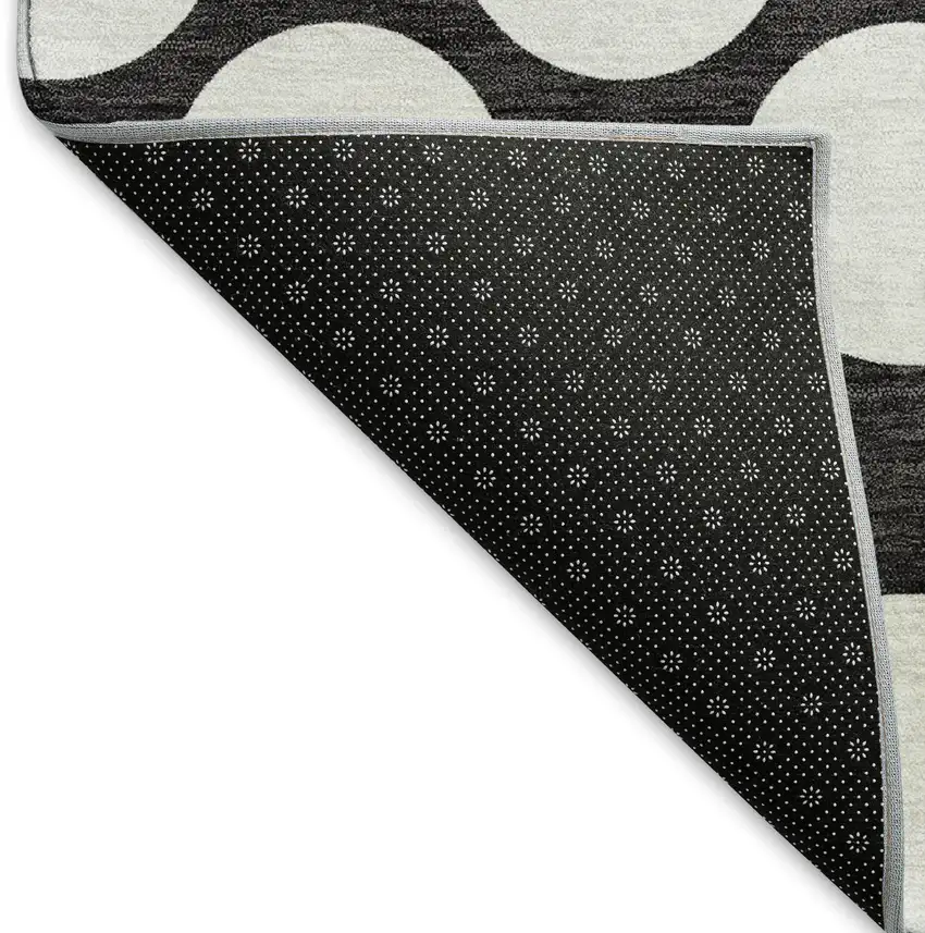 8' Black And White Polka Dot Washable Round Rug With UV Protection Photo 6