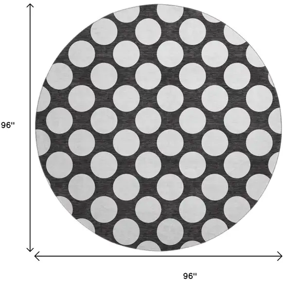 8' Black And White Polka Dot Washable Round Rug With UV Protection Photo 3