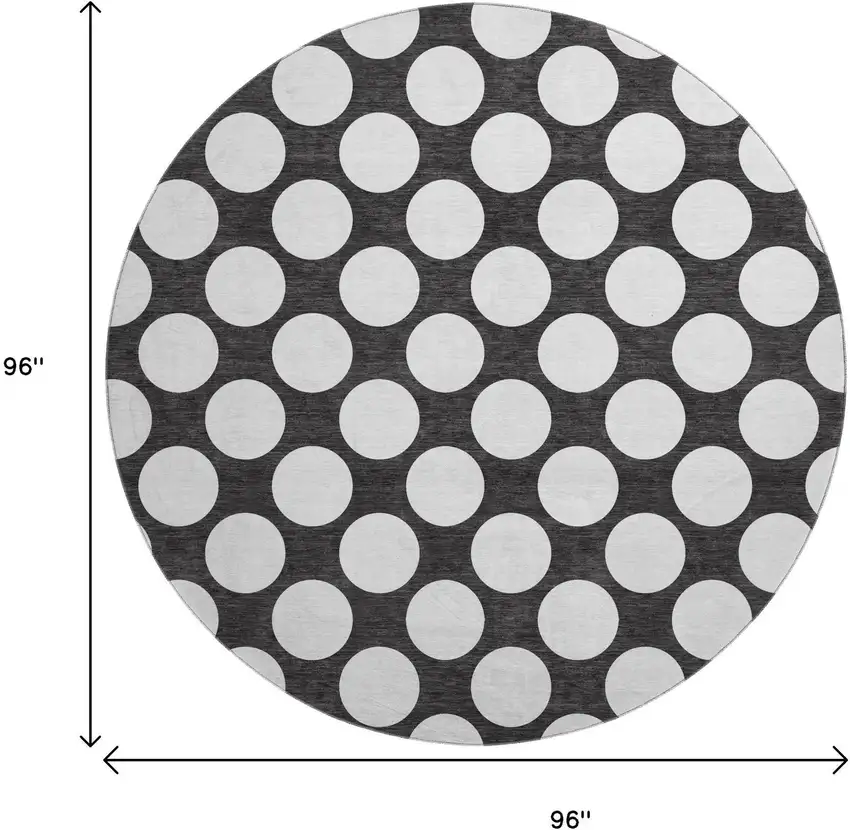 8' Black And White Polka Dot Washable Round Rug With UV Protection Photo 3