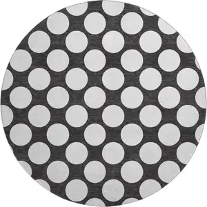 Photo of 8' Black And White Polka Dot Washable Round Rug With UV Protection