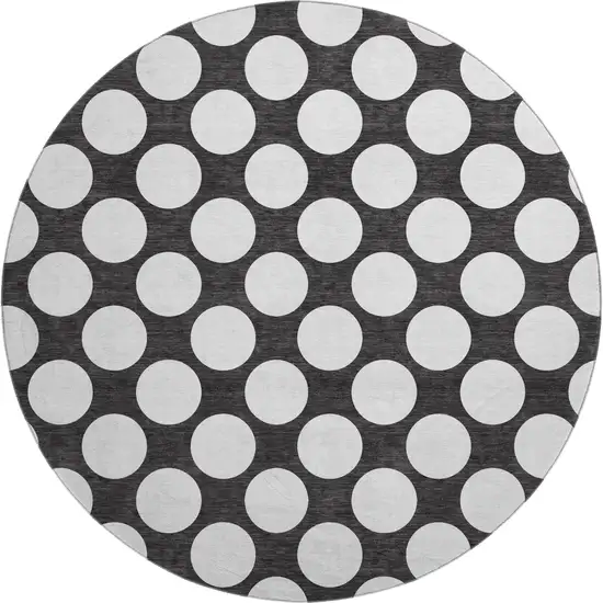 8' Black And White Polka Dot Washable Round Rug With UV Protection Photo 1