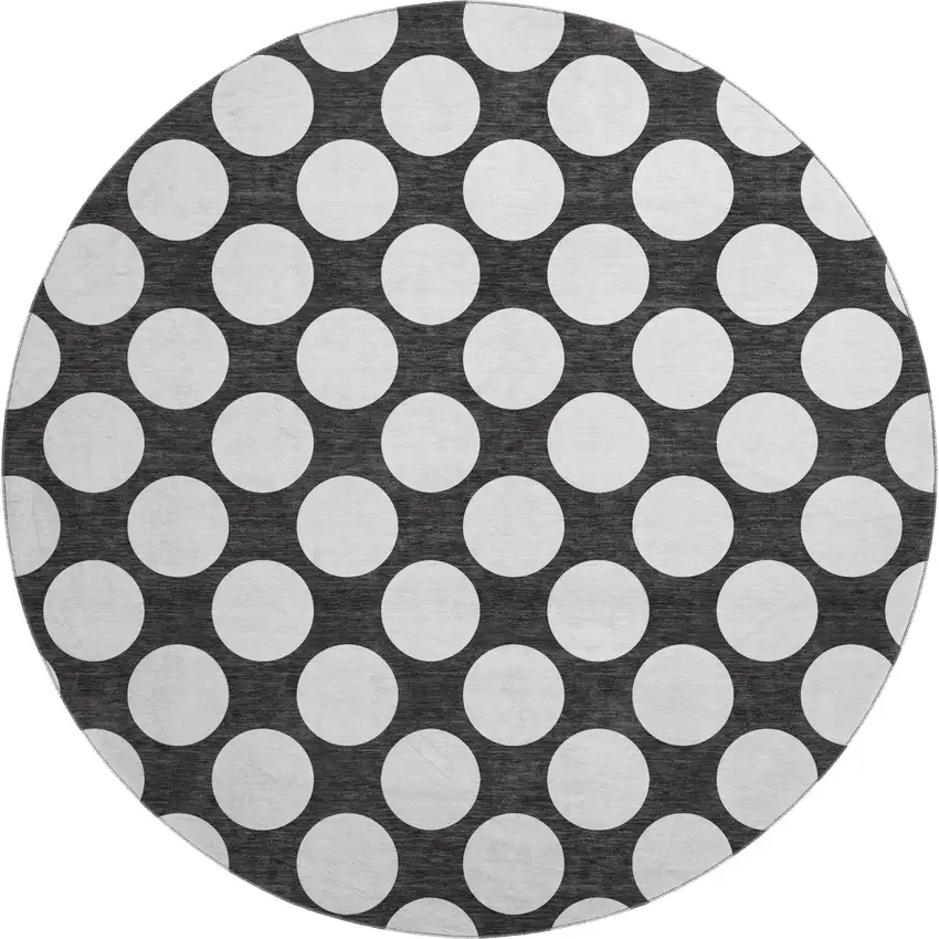 8' Black And White Polka Dot Washable Round Rug With UV Protection Photo 1