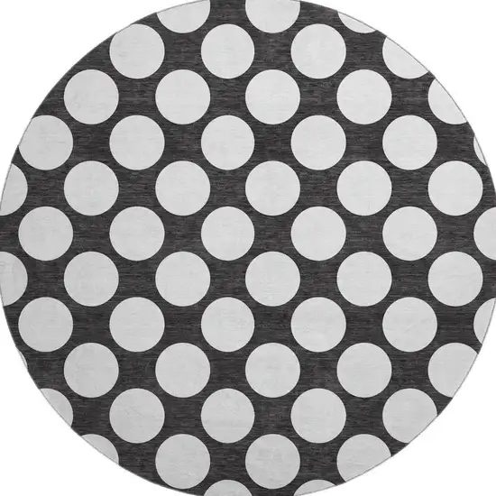 8' Black And White Polka Dot Washable Round Rug With UV Protection Photo 4