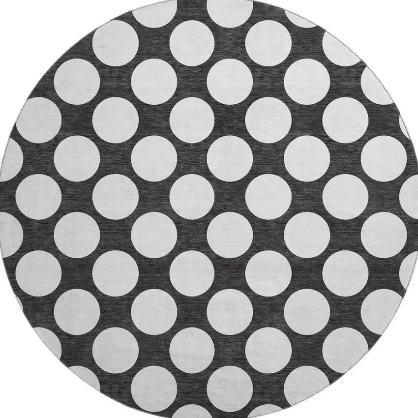 8' Black And White Polka Dot Washable Round Rug With UV Protection Photo 4