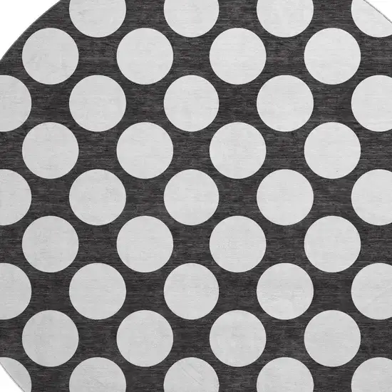 8' Black And White Polka Dot Washable Round Rug With UV Protection Photo 3