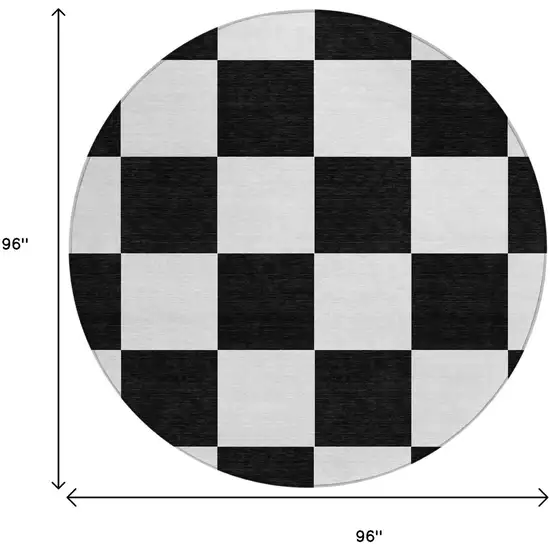 8' Black And White Round Geometric Washable Indoor Outdoor Area Rug Photo 3