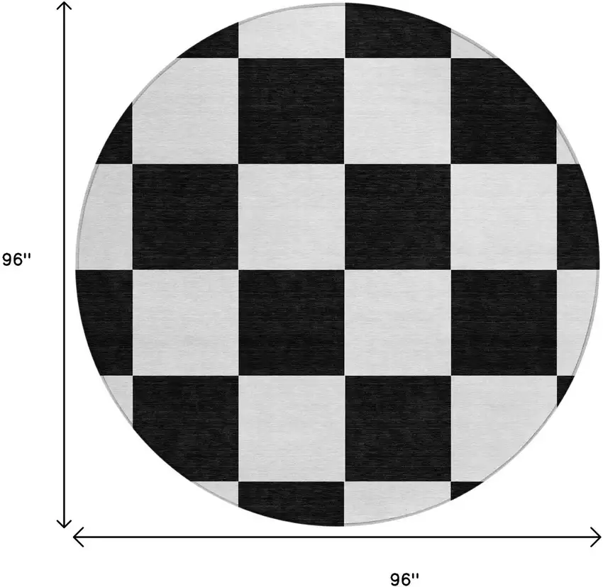 8' Black And White Round Geometric Washable Indoor Outdoor Area Rug Photo 3