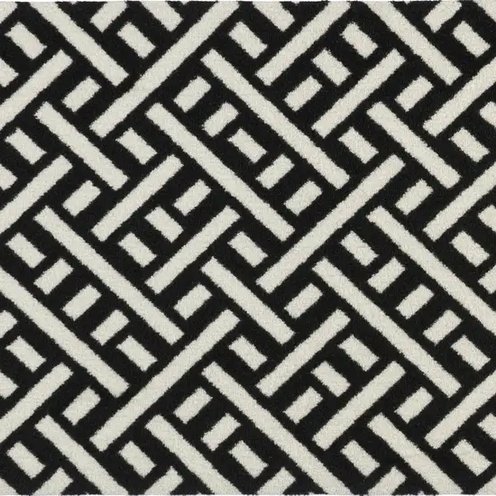 6' Black And White Trellis Washable Runner Rug With UV Protection Photo 2