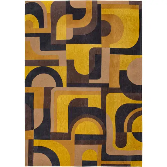 10' Black And Yellow Geometric Washable Runner Rug Photo 5