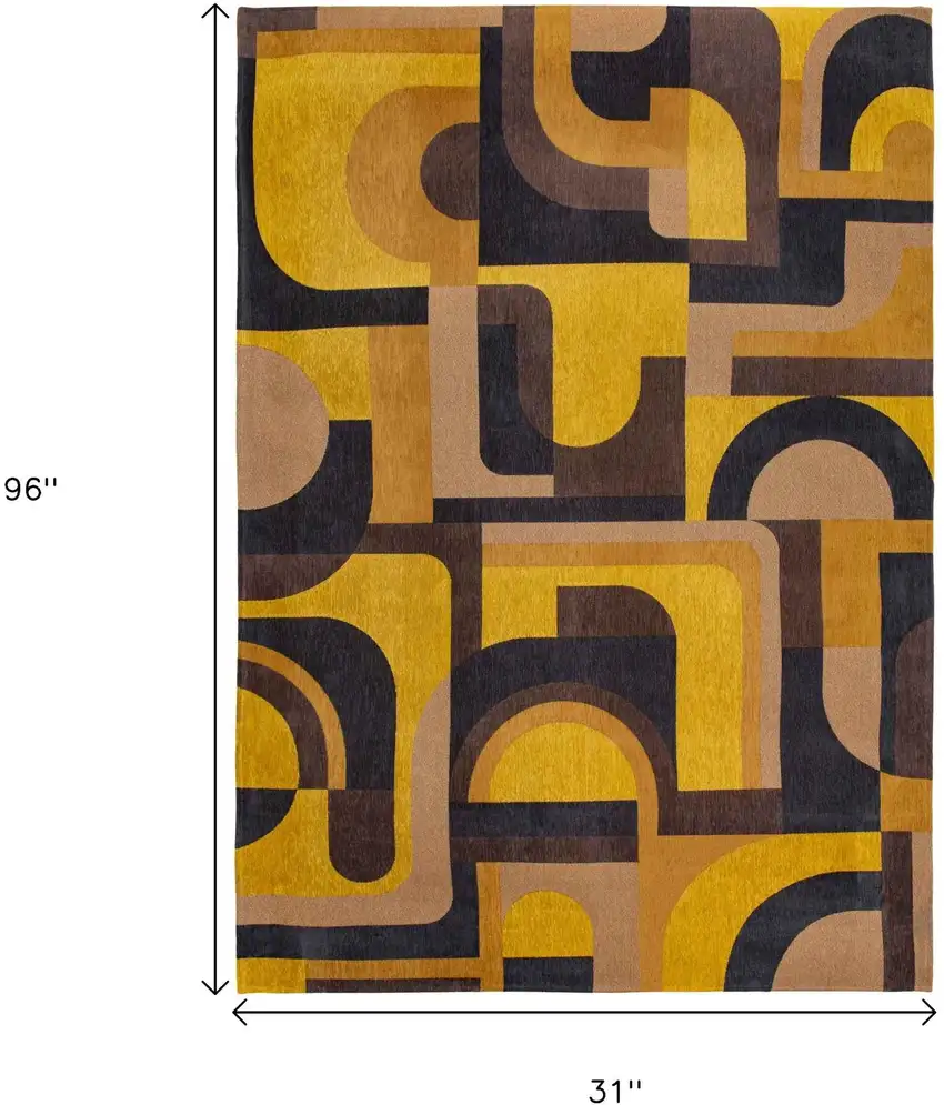 10' Black And Yellow Geometric Washable Runner Rug Photo 9