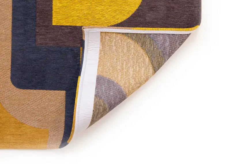 10' Black And Yellow Geometric Washable Runner Rug Photo 7