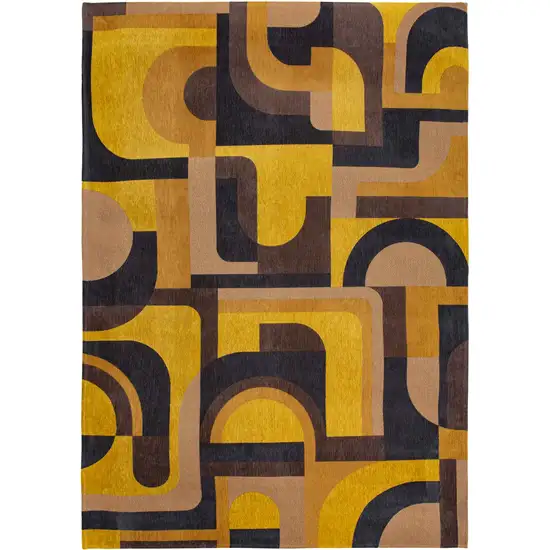 10' Black And Yellow Geometric Washable Runner Rug Photo 6