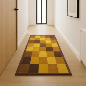 Photo of 10' Black And Yellow Geometric Washable Runner Rug