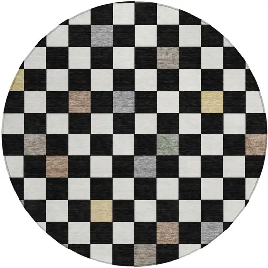 8' Black And Yellow Round Geometric Washable Indoor Outdoor Area Rug Photo 2