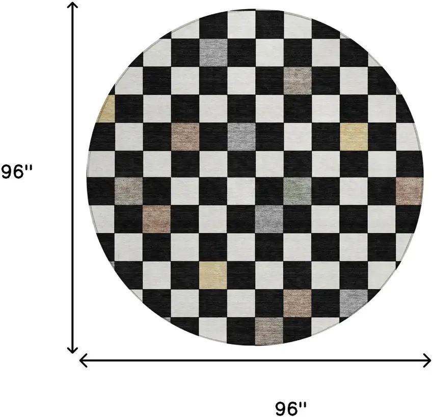 8' Black And Yellow Round Geometric Washable Indoor Outdoor Area Rug Photo 9