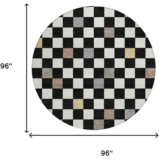 8' Black And Yellow Round Geometric Washable Indoor Outdoor Area Rug Photo 9