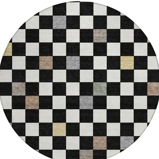8' Black And Yellow Round Geometric Washable Indoor Outdoor Area Rug Photo 4