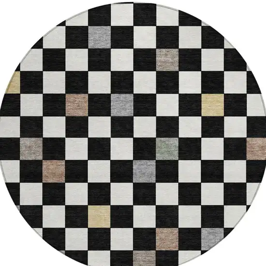 8' Black And Yellow Round Geometric Washable Indoor Outdoor Area Rug Photo 6