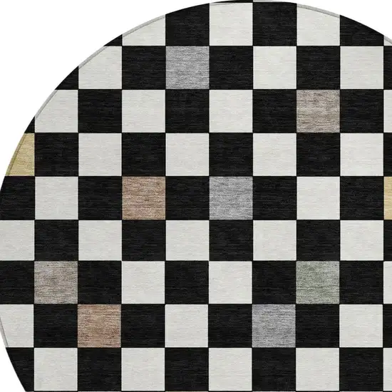 8' Black And Yellow Round Geometric Washable Indoor Outdoor Area Rug Photo 5