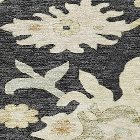 8' Black Beige And Gold Floral Medallion Washable Round Rug With UV Protection Photo 2