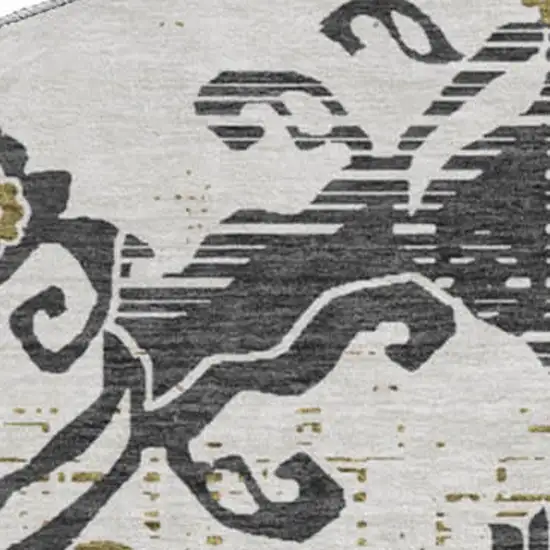 8' Black Beige And Gold Medallion Washable Round Rug With UV Protection Photo 3