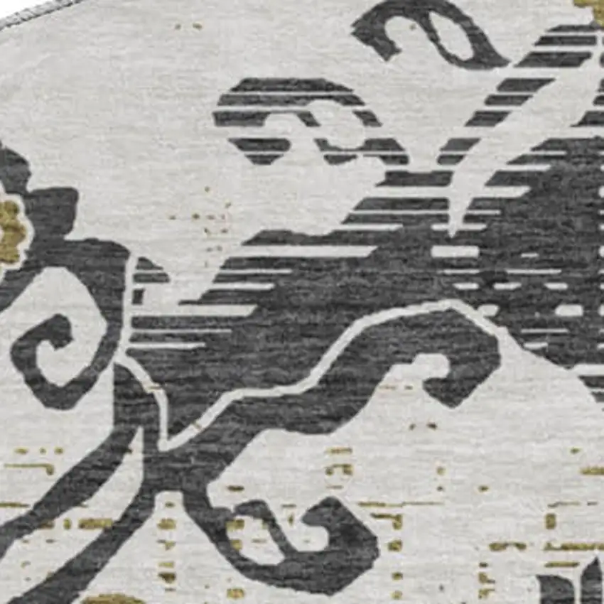 8' Black Beige And Gold Medallion Washable Round Rug With UV Protection Photo 3