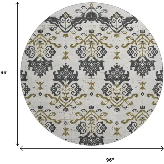 8' Black Beige And Gold Medallion Washable Round Rug With UV Protection Photo 3