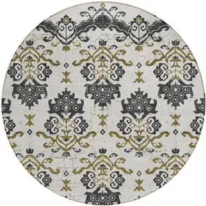 Photo of 8' Black Beige And Gold Round Oriental Washable Indoor Outdoor Area Rug