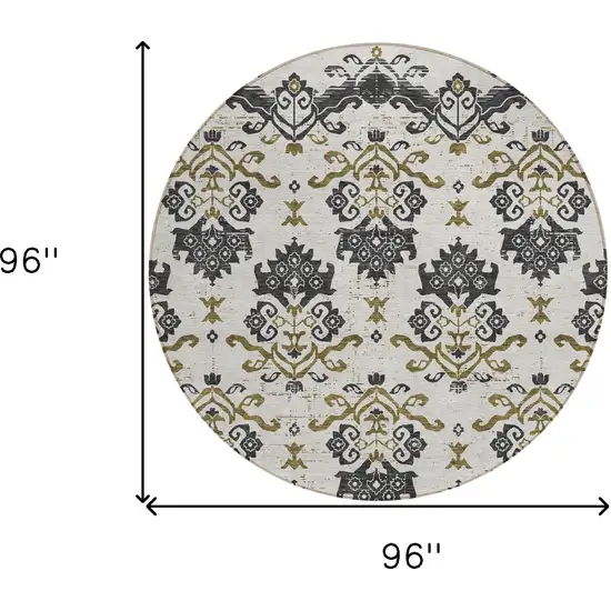 8' Black Beige And Gold Round Oriental Washable Indoor Outdoor Area Rug Photo 8